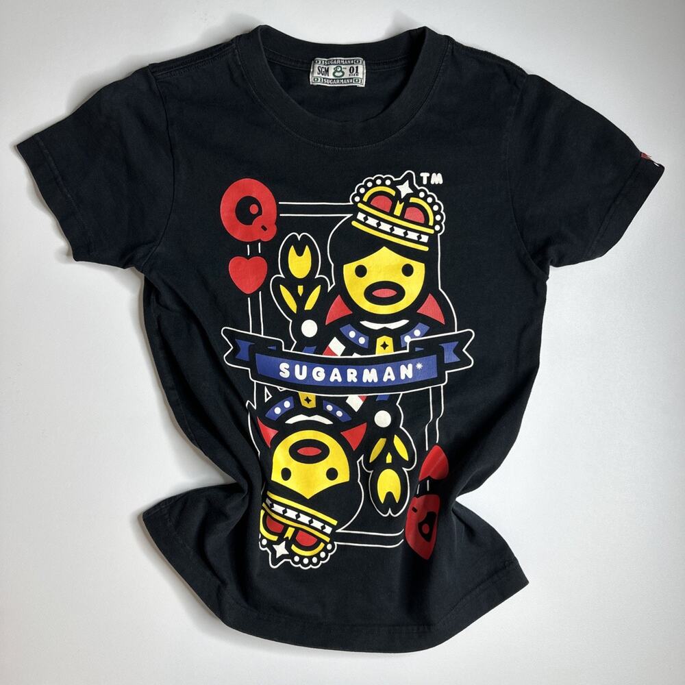 Vintage SUGARMAN Japan Queen of Hearts Graphic Tee Size 1 XS Black Unisex EUC